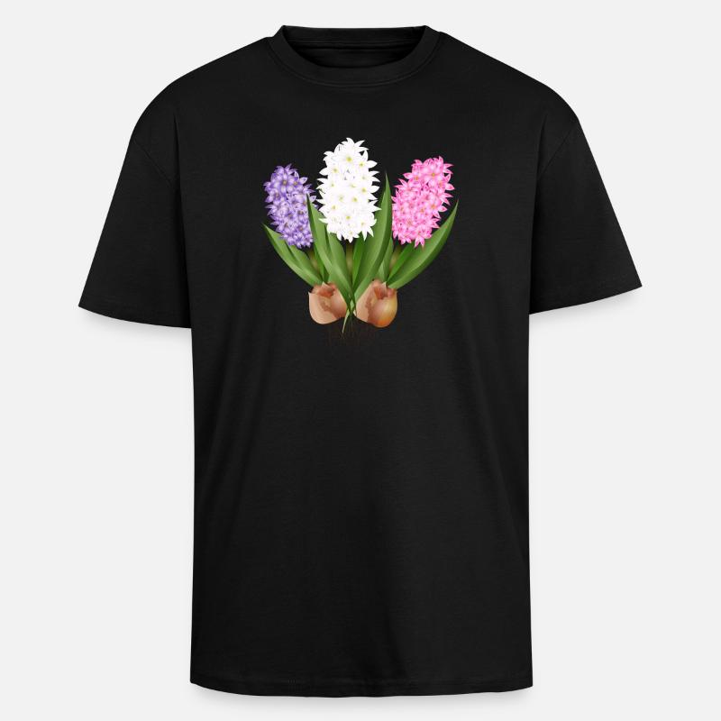 Jacinthes dessinées à la main - T-shirt unisexe oversize épais - noir