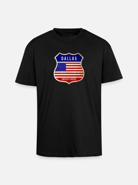 Dallas ÉTATS-UNIS Armoiries Drapeaux - T-shirt unisexe oversize épais - noir