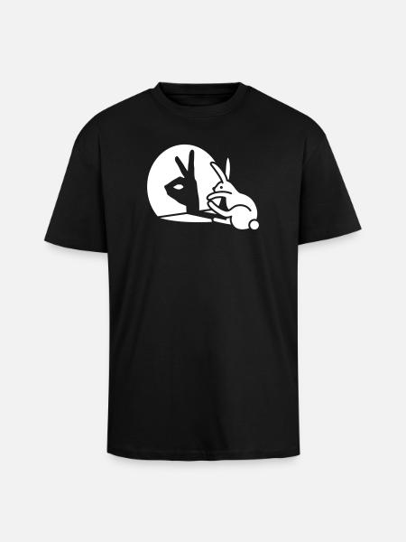 Funny Rabbit Hand Shadow Projection Rabbit - Unisex Oversized Heavyweight T-shirt - black