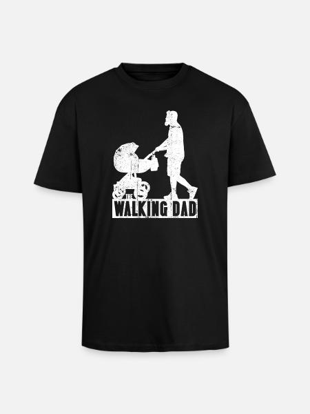 Walking Dad Silhouette with Stroller - Unisex Oversized Heavyweight T-shirt - black