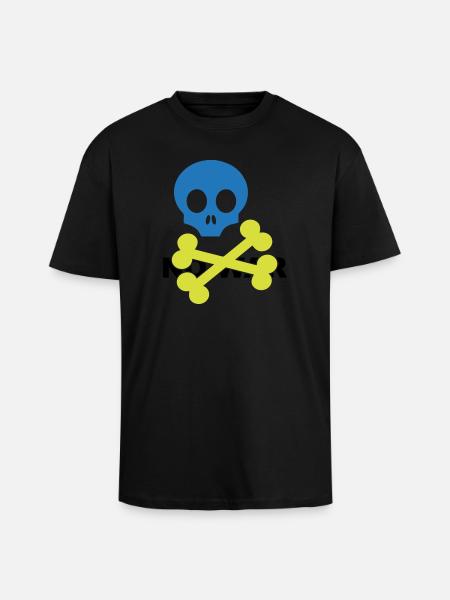 Neon Blue Skull and Crossbones - Unisex Oversized Heavyweight T-shirt - black