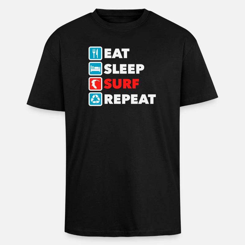 Eat Sleep Surf Repeat - Unisex Oversized Heavyweight T-shirt - black