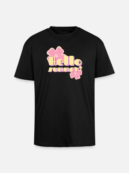 Hello Summer Retro Pastel Flowers - Unisex Oversized Heavyweight T-shirt - black