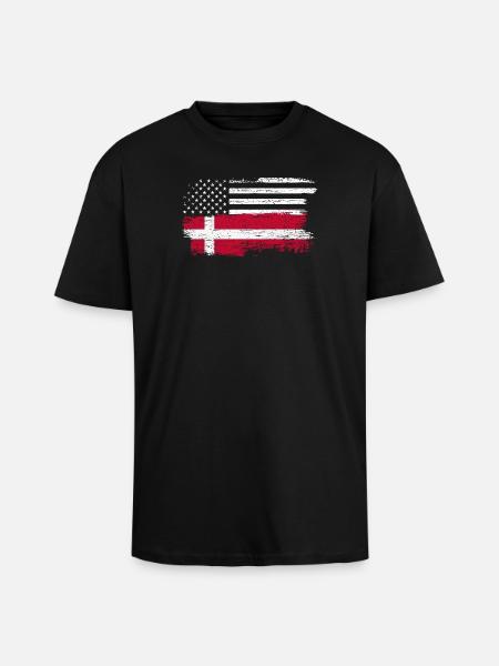 Grunge US Danish Flag Fusion - Unisex Oversized Heavyweight T-shirt - black