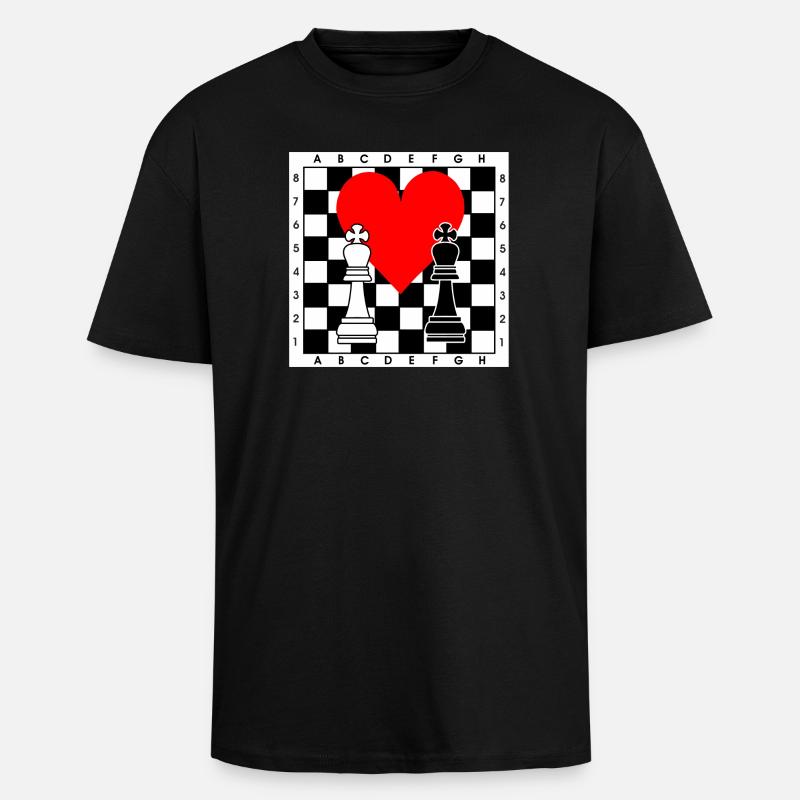 Chess board with heart - Unisex Oversized Heavyweight T-shirt - black