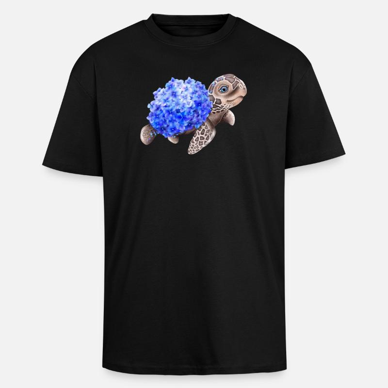 Turtle with Hydrangea - Unisex Oversized Heavyweight T-shirt - black