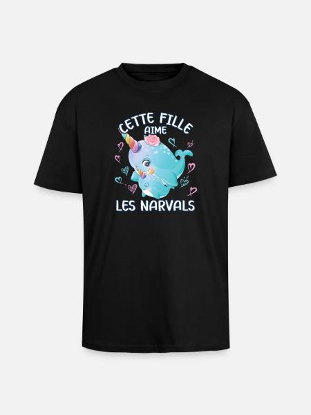 Dieses Mädchen Liebt Narwale - Oversized Heavyweight Unisex T-Shirt - Schwarz