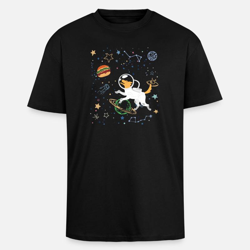 Space Explorer with Astronaut Fox - Unisex Oversized Heavyweight T-shirt - black