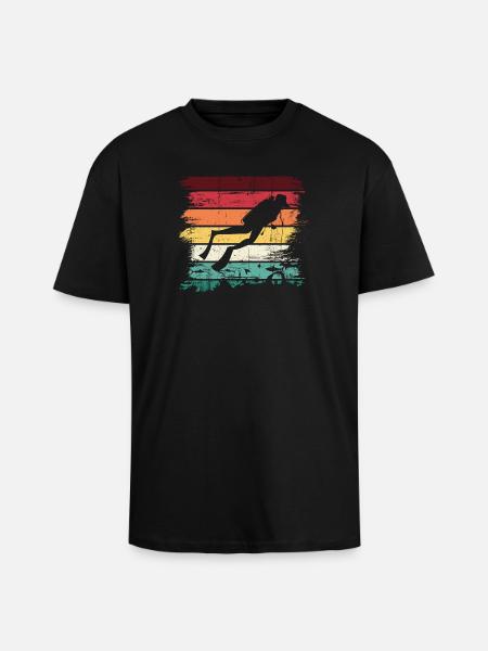 Diver Silhouette on Retro Rainbow Stripes - Unisex Oversized Heavyweight T-shirt - black