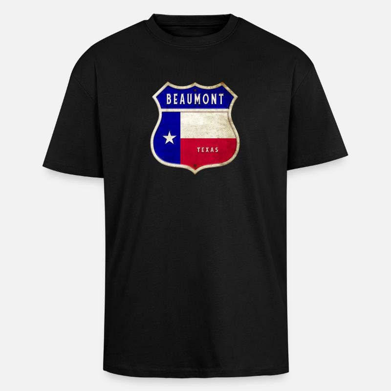 Drapeaux de l'écusson Beaumont Texas - T-shirt unisexe oversize épais - noir