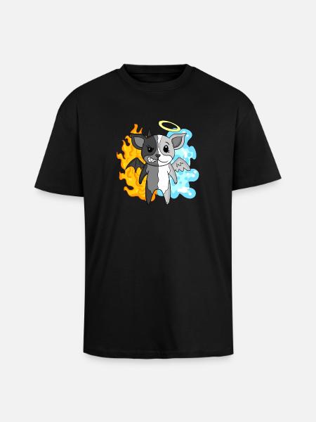 Dog Terrier - Angel and Devil - Unisex Oversized Heavyweight T-shirt - black