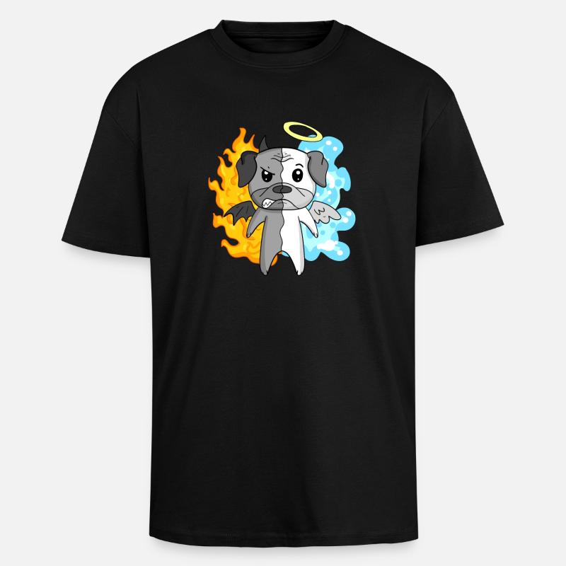 Dog Pug - Angel and Devil - Unisex Oversized Heavyweight T-shirt - black