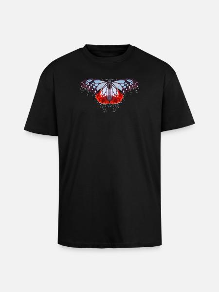 Butterfly with blue and red spots - Unisex Oversized Heavyweight T-shirt - black