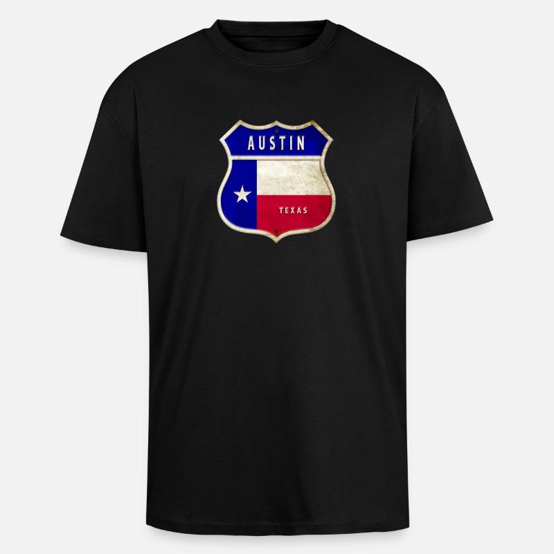 Drapeaux à écusson Austin Texas - T-shirt unisexe oversize épais - noir