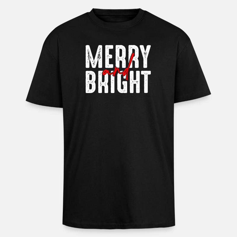 Merry and Bright Christmas Script - Unisex Oversized Heavyweight T-shirt - black