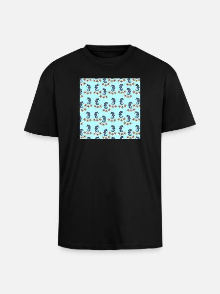 sommerkleidung tiermuster, Seepferdchenmuster - Oversized Heavyweight Unisex T-Shirt - Schwarz