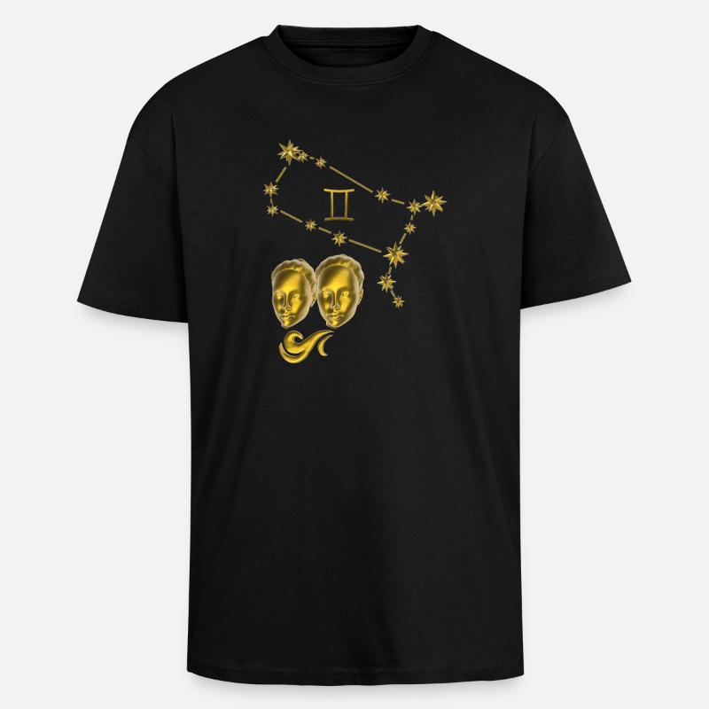 Sternzeichen Zwillinge 3D, gold - Oversized Heavyweight Unisex T-Shirt - Schwarz