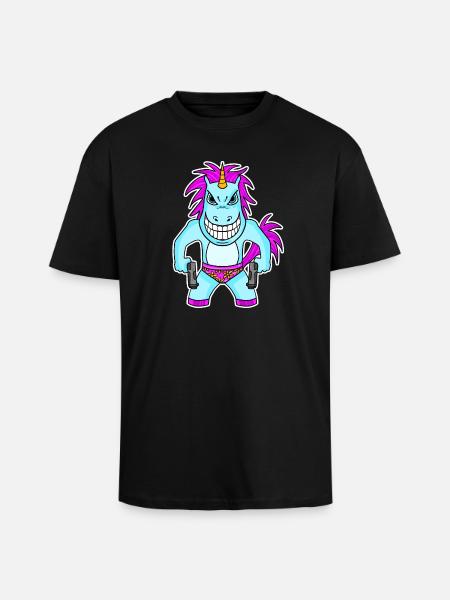 Einhorn mit Pistole - Oversized Heavyweight Unisex T-Shirt - Schwarz