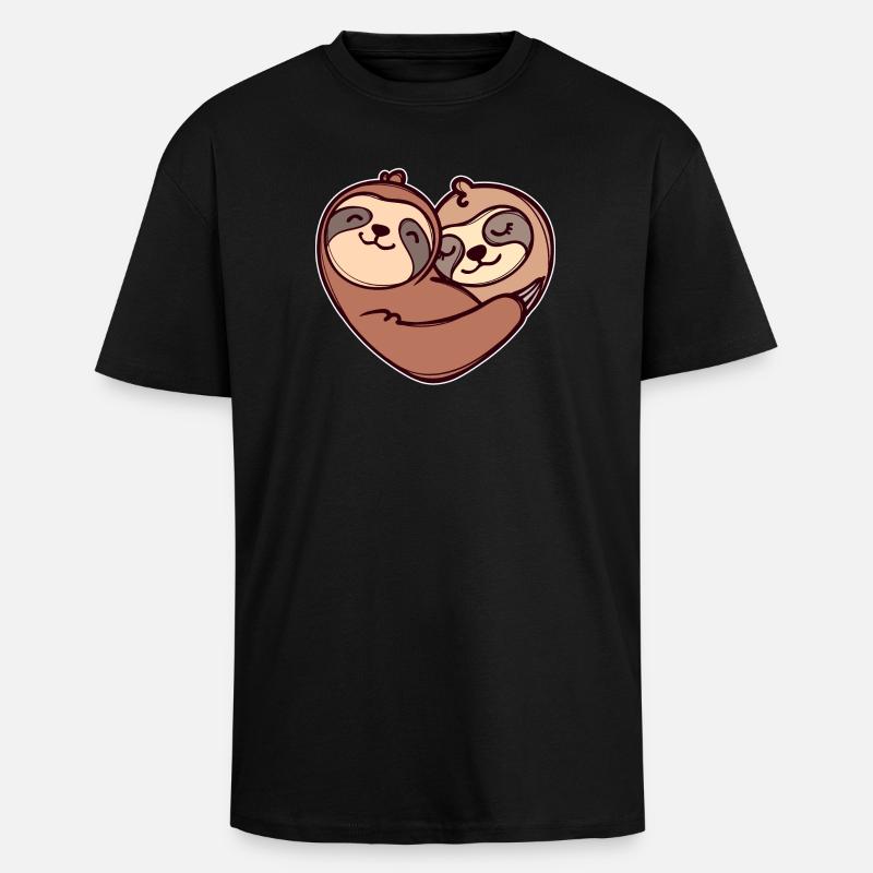 Faultier Herz Schlafen Säugetier Urwaldbewohner - Oversized Heavyweight Unisex T-Shirt - Schwarz