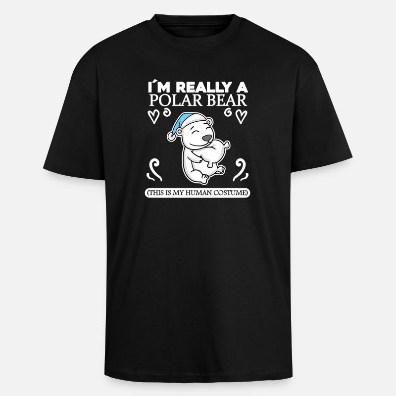 Ours blanc - T-shirt unisexe oversize épais - noir