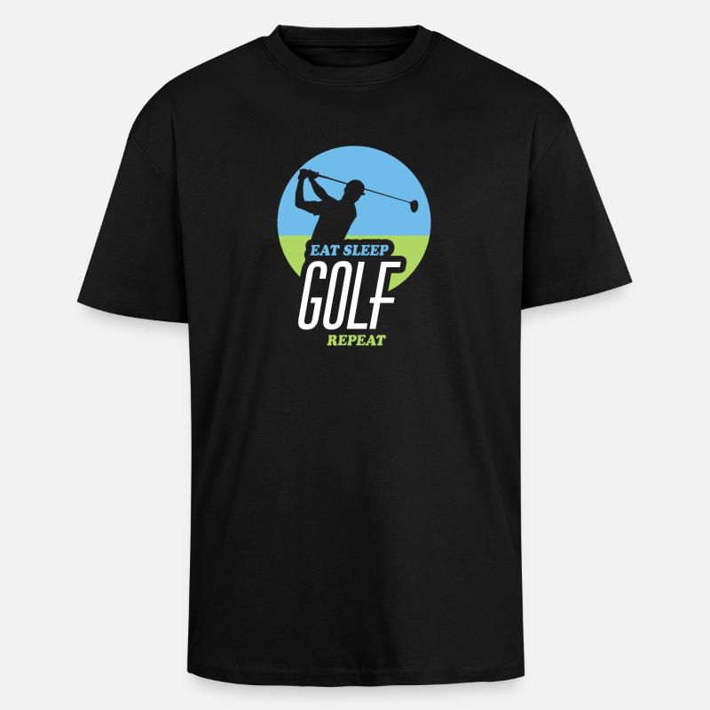 Eating, Sleeping, Golfing, Repeating - Unisex Oversized Heavyweight T-shirt - black