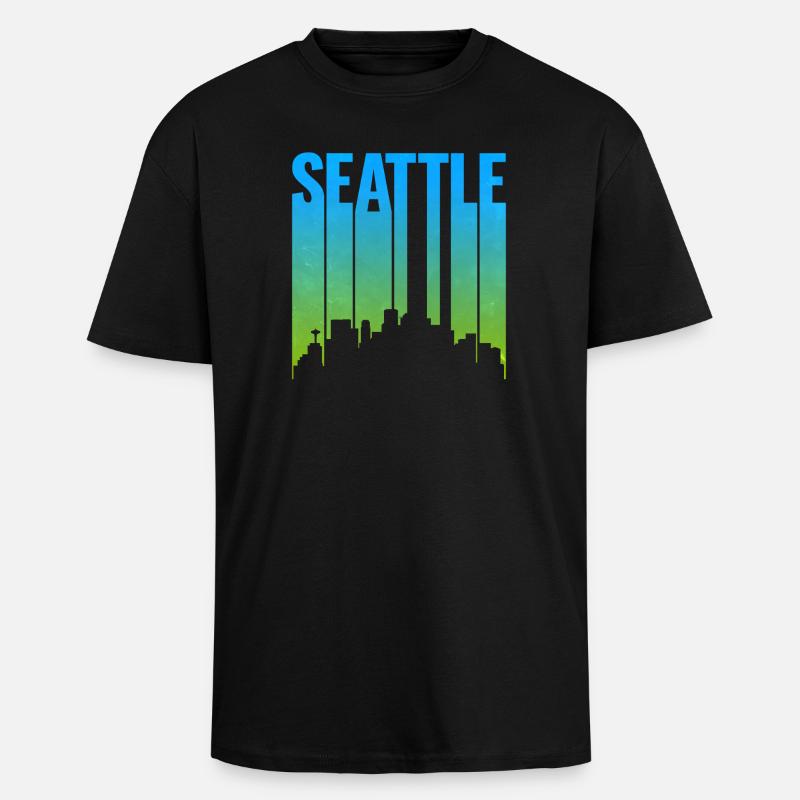 Seattle Neon Skyline Kunstdruck - Oversized Heavyweight Unisex T-Shirt - Schwarz