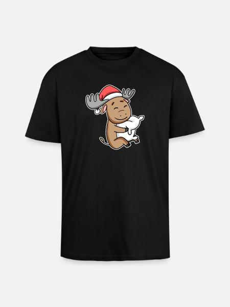 Moose Christmas Sleep Sleep Sleep - Unisex Oversized Heavyweight T-shirt - black