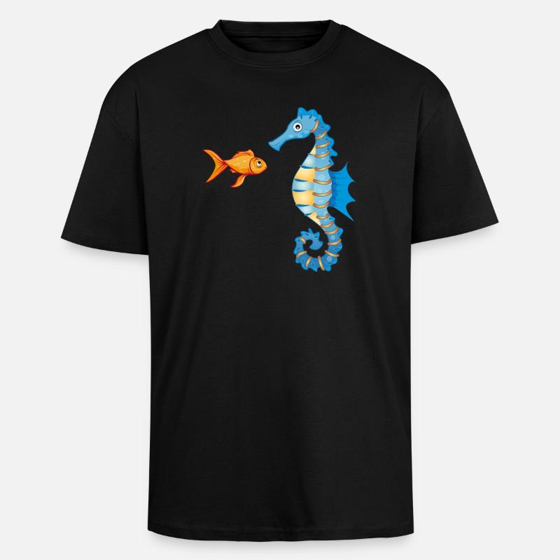 niedlicher Comic Goldfisch und Seepferdchen - Oversized Heavyweight Unisex T-Shirt - Schwarz