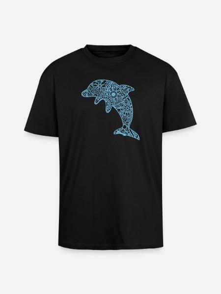 T-shirt dauphin delfin mandala - T-shirt unisexe oversize épais - noir