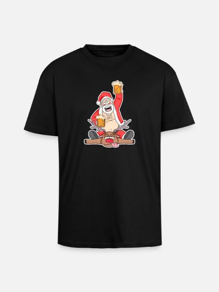 Santa Beer Funny Deer - Unisex Oversized Heavyweight T-shirt - black