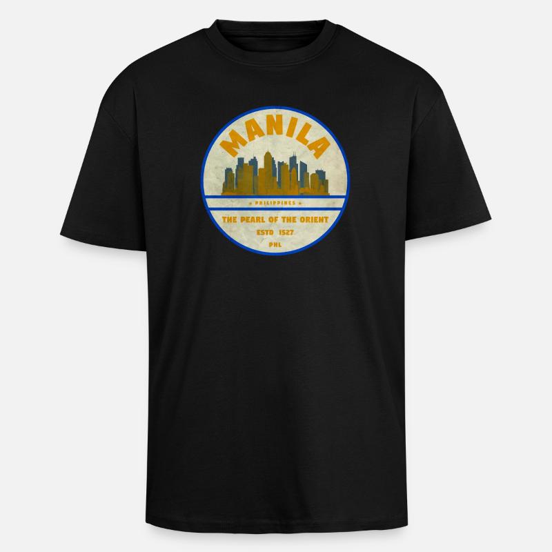 Manila Skyline – Perle des Orients - Oversized Heavyweight Unisex T-Shirt - Schwarz