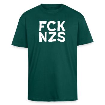 FCK NZS Antifa Text Design FCKNZS - Unisex Oversized Heavyweight T-shirt - hunter green - Front - Alina (178cm) & Michal (187cm)