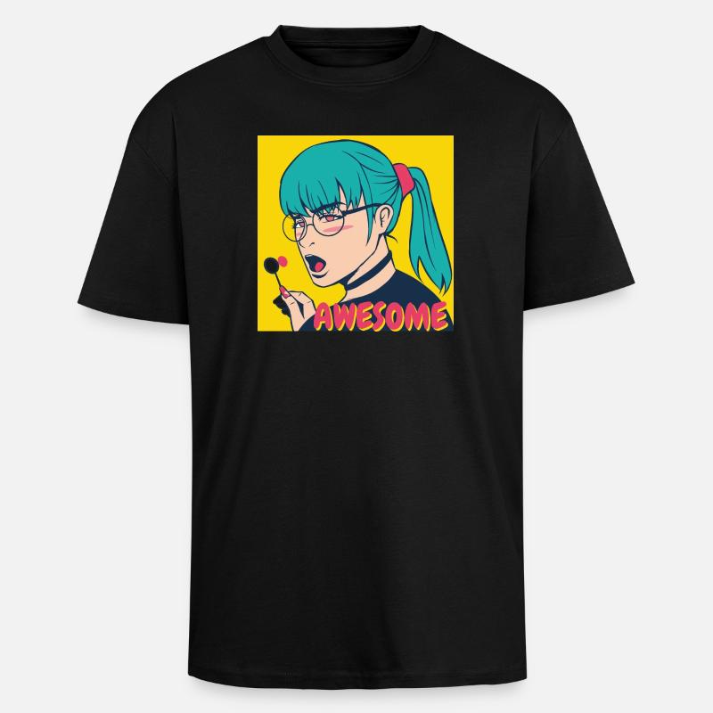 Teal Haar Pop-Art Heldin - Oversized Heavyweight Unisex T-Shirt - Schwarz