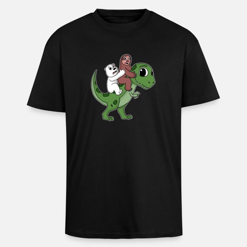 Dinosaure Dino Sloth Bear - T-shirt unisexe oversize épais - noir