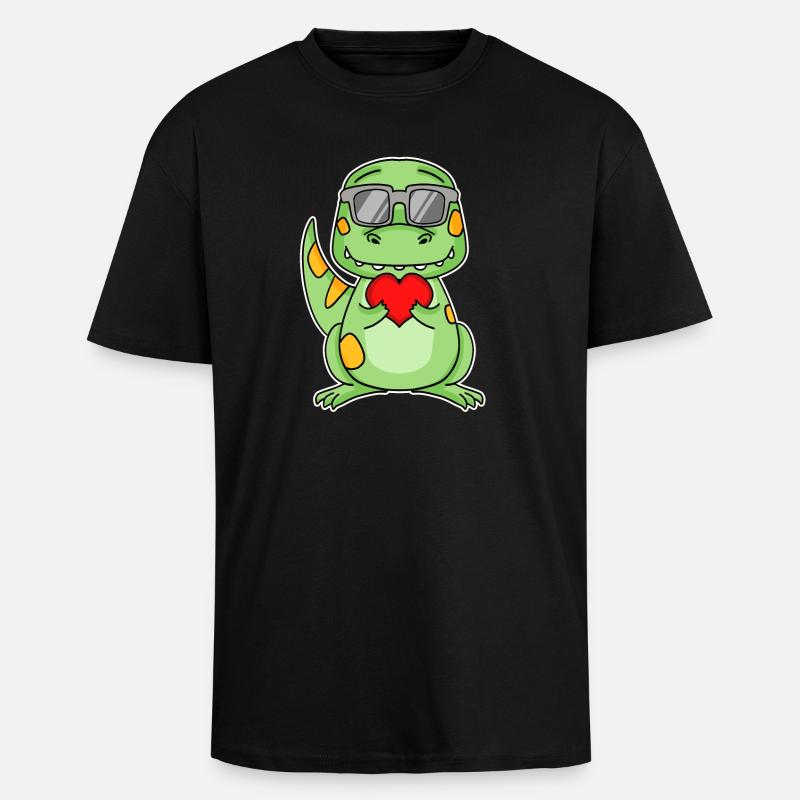 Dinosaurier mit Herz - Liebe Romantisch - Oversized Heavyweight Unisex T-Shirt - Schwarz