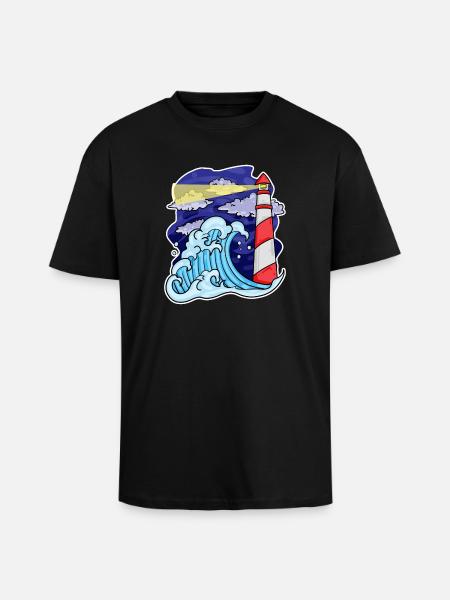 Lighthouse Coast Sea Sea - Unisex Oversized Heavyweight T-shirt - black