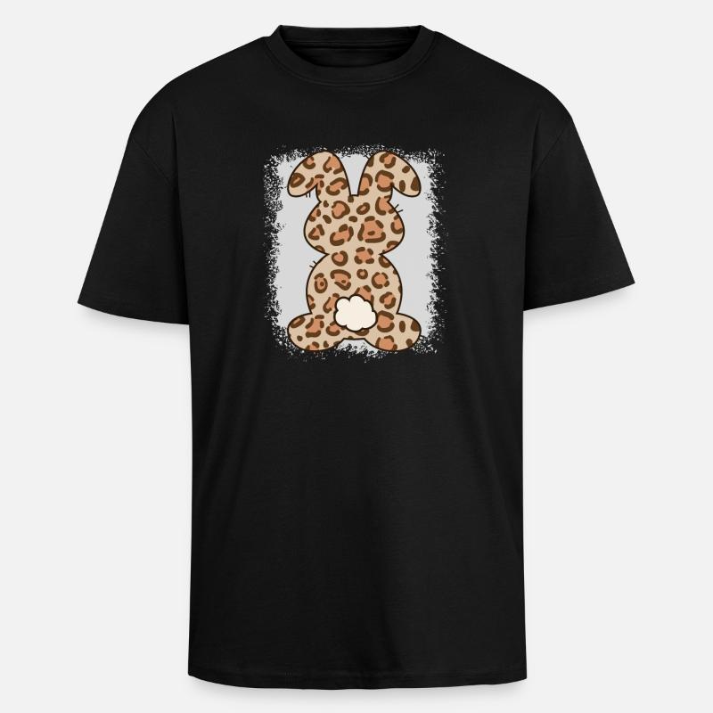 Leopard Print Bleached Easter - Unisex Oversized Heavyweight T-shirt - black
