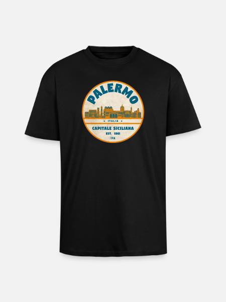 Palermo Retro Stadtlogo rund - Oversized Heavyweight Unisex T-Shirt - Schwarz