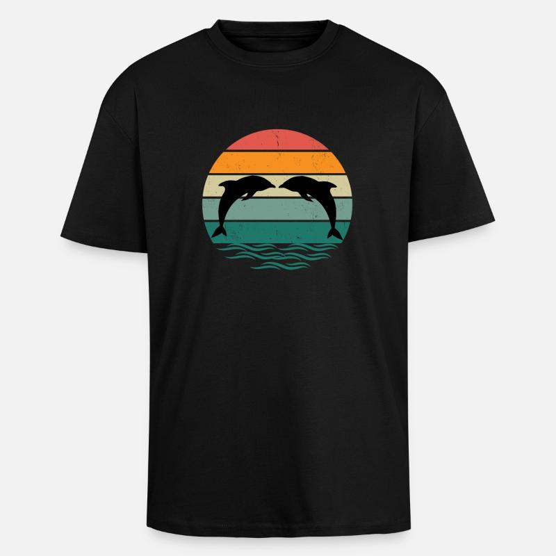 Silhouette dolphins - Retro Sunset Dolphin - Oversized Heavyweight Unisex T-Shirt - Schwarz