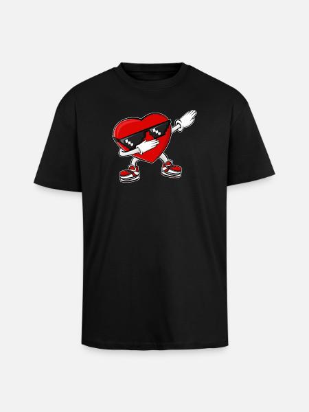 Dabbing Heart Valentine's Day - Unisex Oversized Heavyweight T-shirt - black