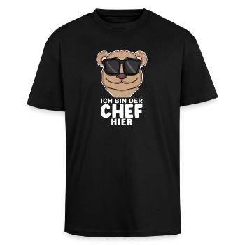 Cool Bär Chef Spruch - Oversized Heavyweight Unisex T-Shirt - Schwarz - Vorne - Alina (178cm) & Michal (187cm)