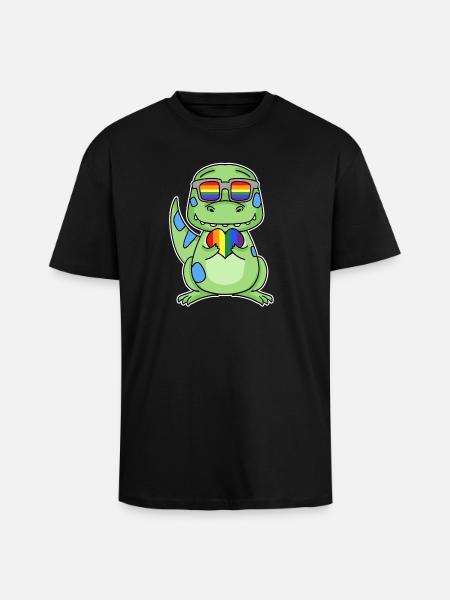 Gay Rainbow Heart Dinosaurs - Unisex Oversized Heavyweight T-shirt - black