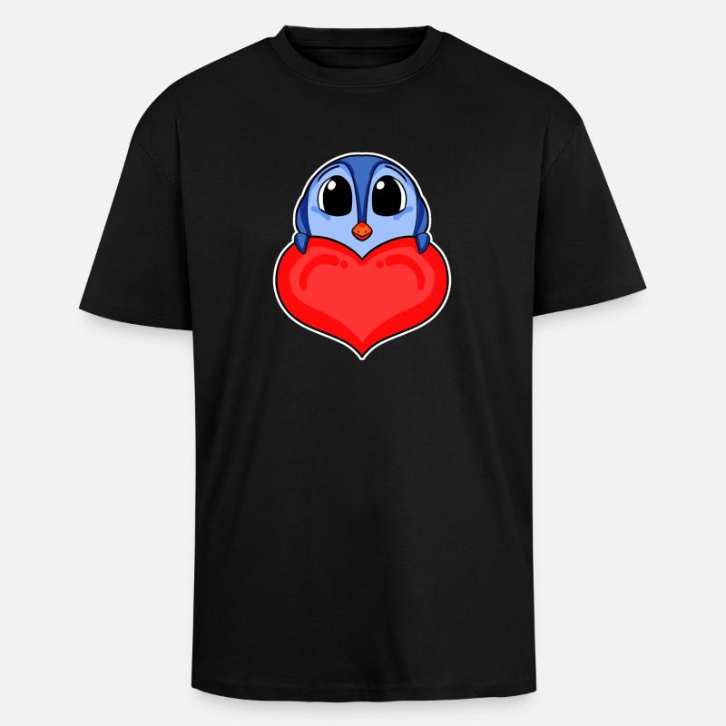 Pinguin mit Herz - Liebe Romantisch - Oversized Heavyweight Unisex T-Shirt - Schwarz
