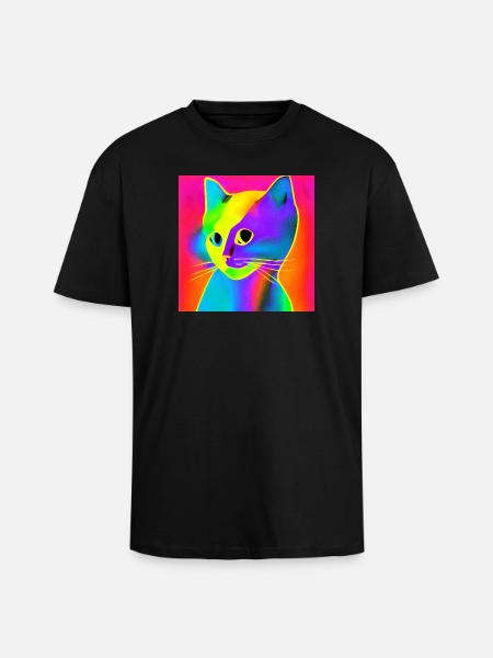 Farbiger Katzenkopf mit Neon-Effekt - Oversized Heavyweight Unisex T-Shirt - Schwarz