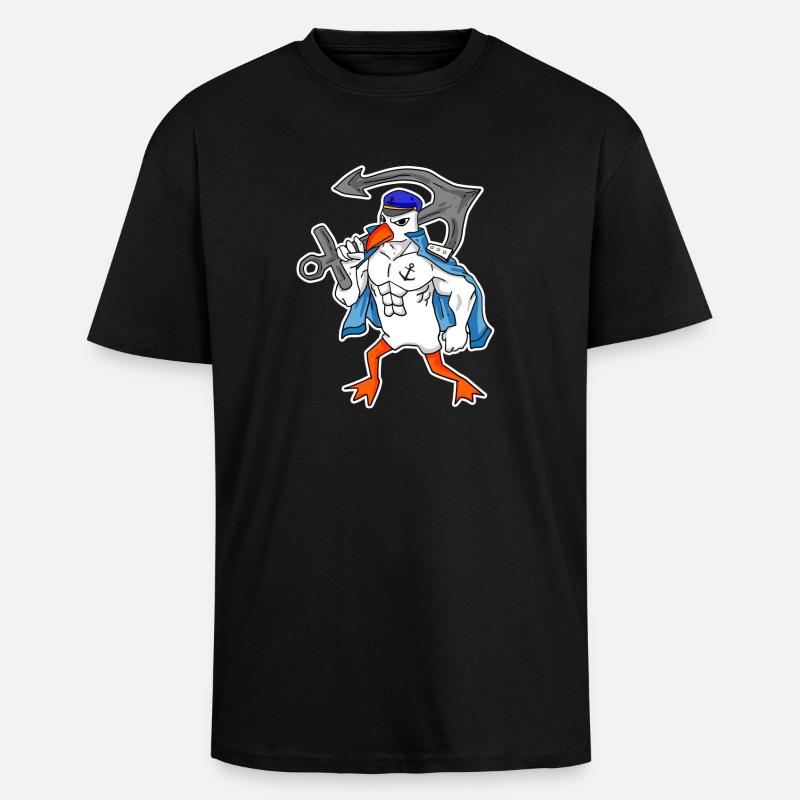 Nordsee Möwe mit Anker - Oversized Heavyweight Unisex T-Shirt - Schwarz