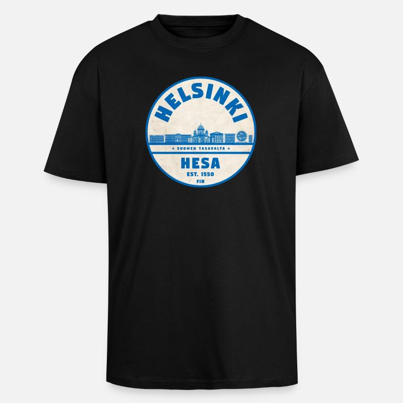 Helsinki Skyline Emblem 1550 - Oversized Heavyweight Unisex T-Shirt - Schwarz