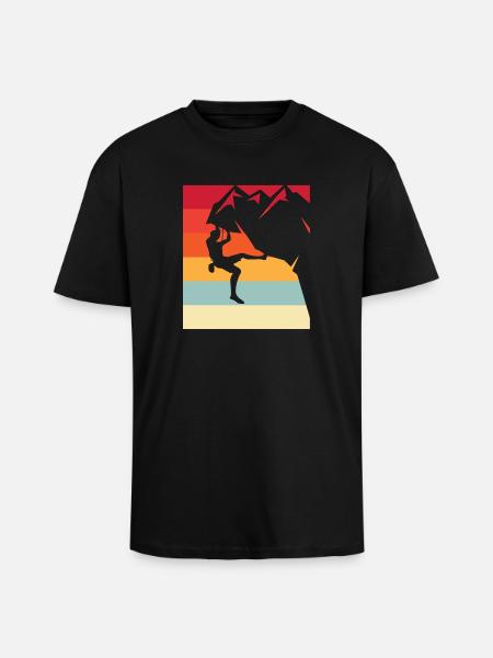 Climbing hero in retro sunset - Unisex Oversized Heavyweight T-shirt - black