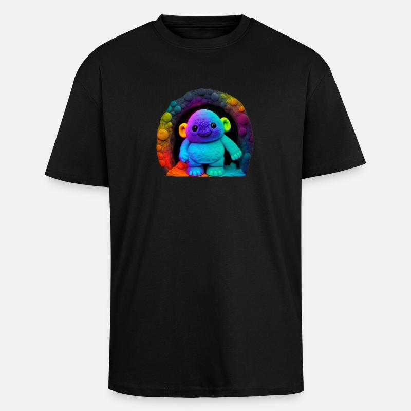 Neon Regenbogenaffe im Tunnel - Oversized Heavyweight Unisex T-Shirt - Schwarz