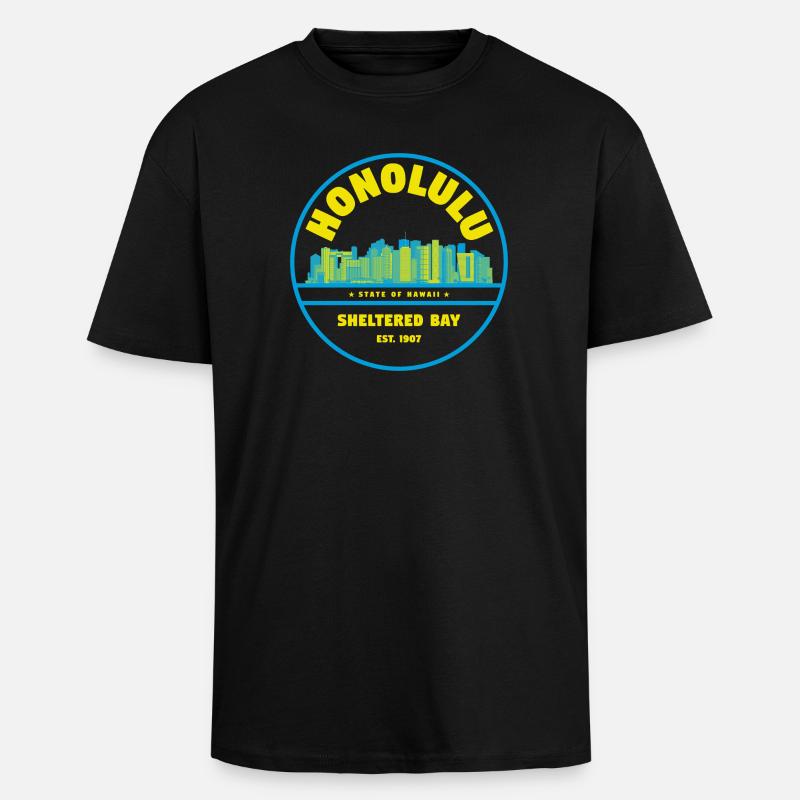 Honolulu Skyline Retro Abzeichen - Oversized Heavyweight Unisex T-Shirt - Schwarz