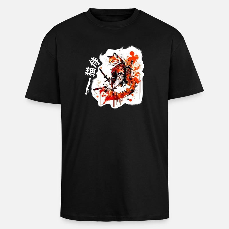 Samurai Katze in Rot - Oversized Heavyweight Unisex T-Shirt - Schwarz